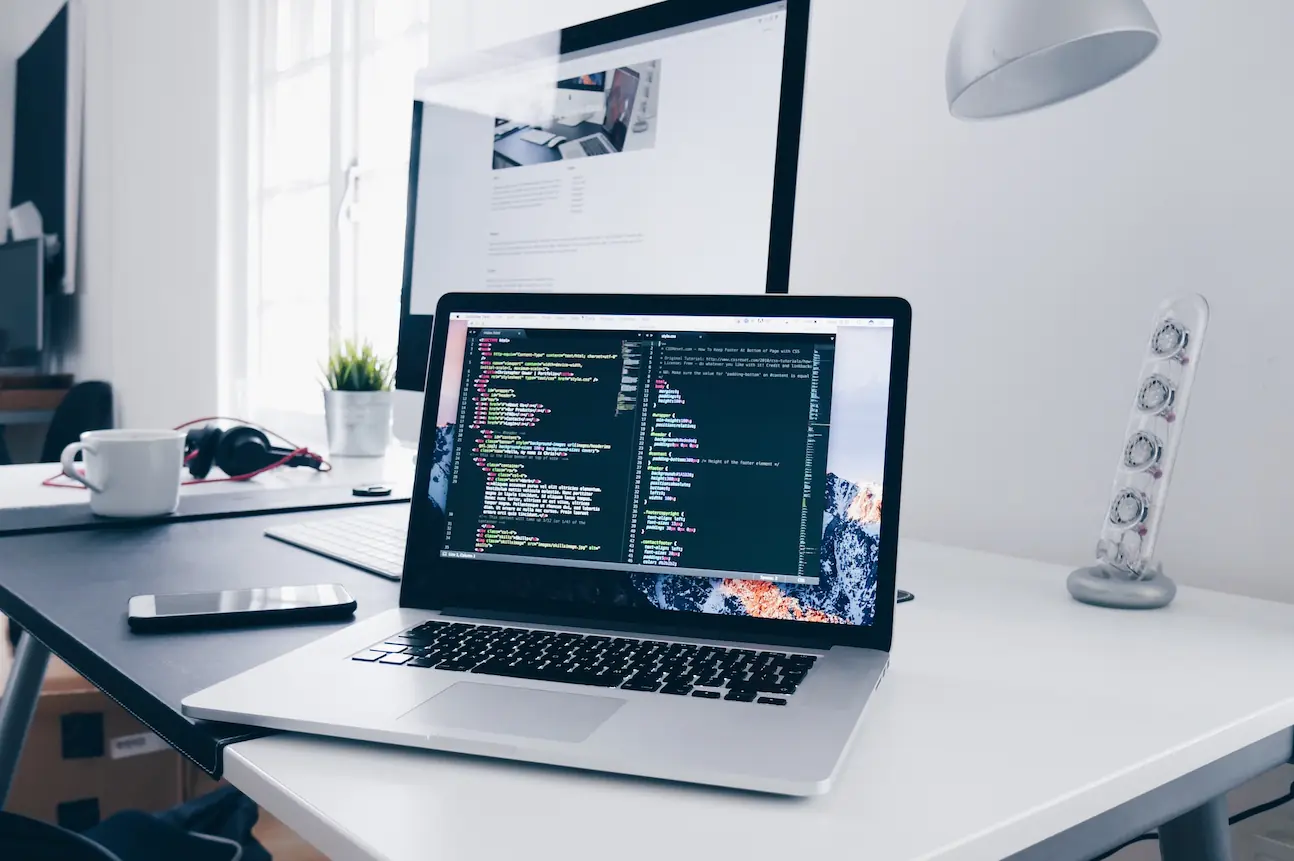 Laptop on a desk in an office